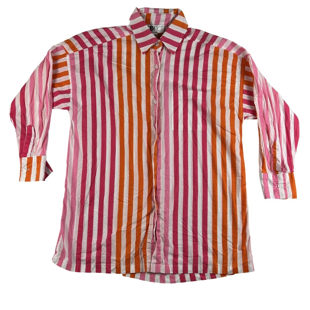 Beach Riot Tunic Shirt Womens‎ S/M Pink Orange Stripe Button Front Cover Up Top